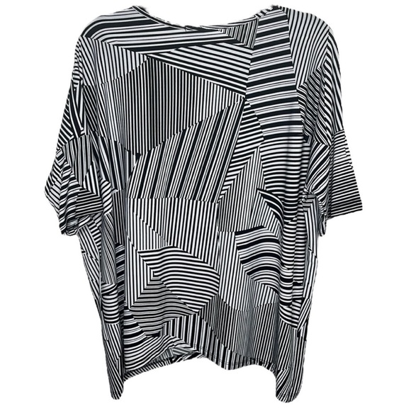 Clara Sun Woo Black White Striped Abstract Stretch Short Sleeve Blouse Size S - Picture 5 of 5